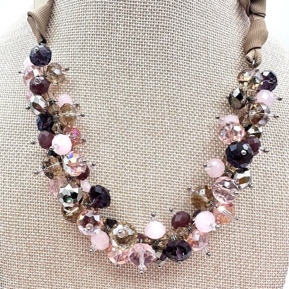 Ali khan Jewelry - Vintage 90s Ali Khan New York Ribbon Strap Cluster Beaded Necklace Jewelry Boho